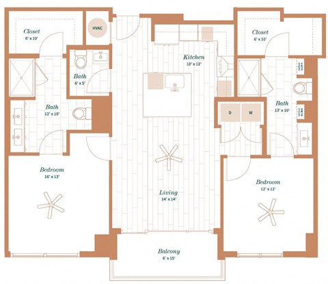 Floor plan for 2 beds, 2 baths, 1242 sqft